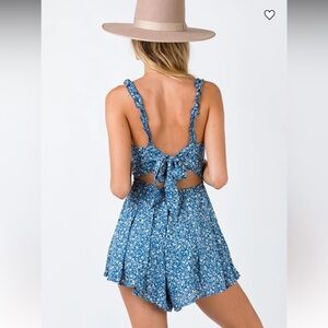 Princess Polly Thunderclouds Blue Floral Romper with Bow Back Size 2